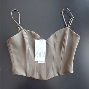Zara Brown Cropped Corset Top